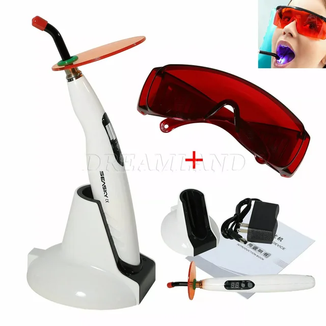 SEASKY Dental LED Curing Light Cure Lamp Wireless Cordless Composite Resin/ Red Goggles