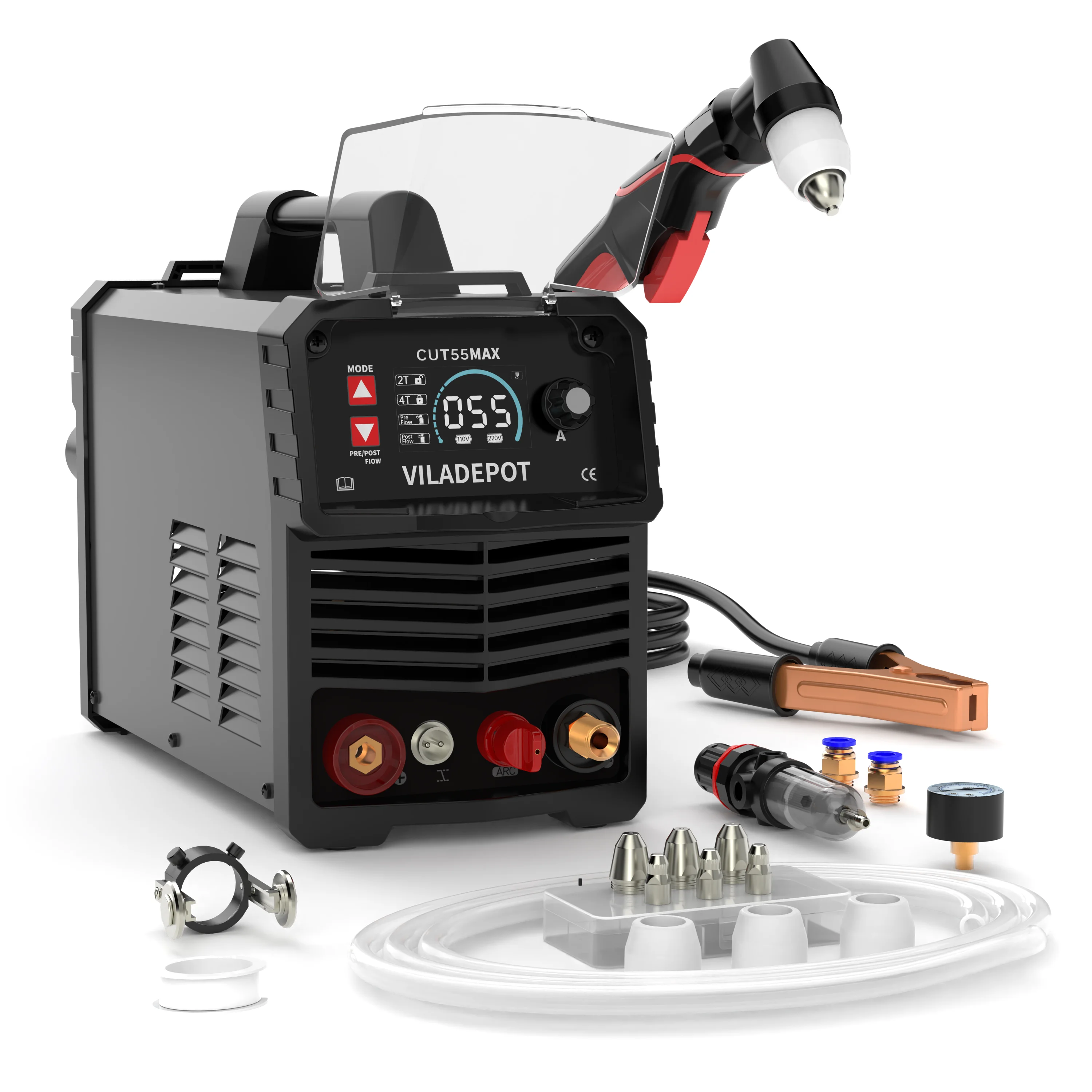 Viladepot CUT55 MAX Plasma Cutter Pilot Arc 55Amps Single Voltage Digital Non-Contact Plasma Cutting Machine