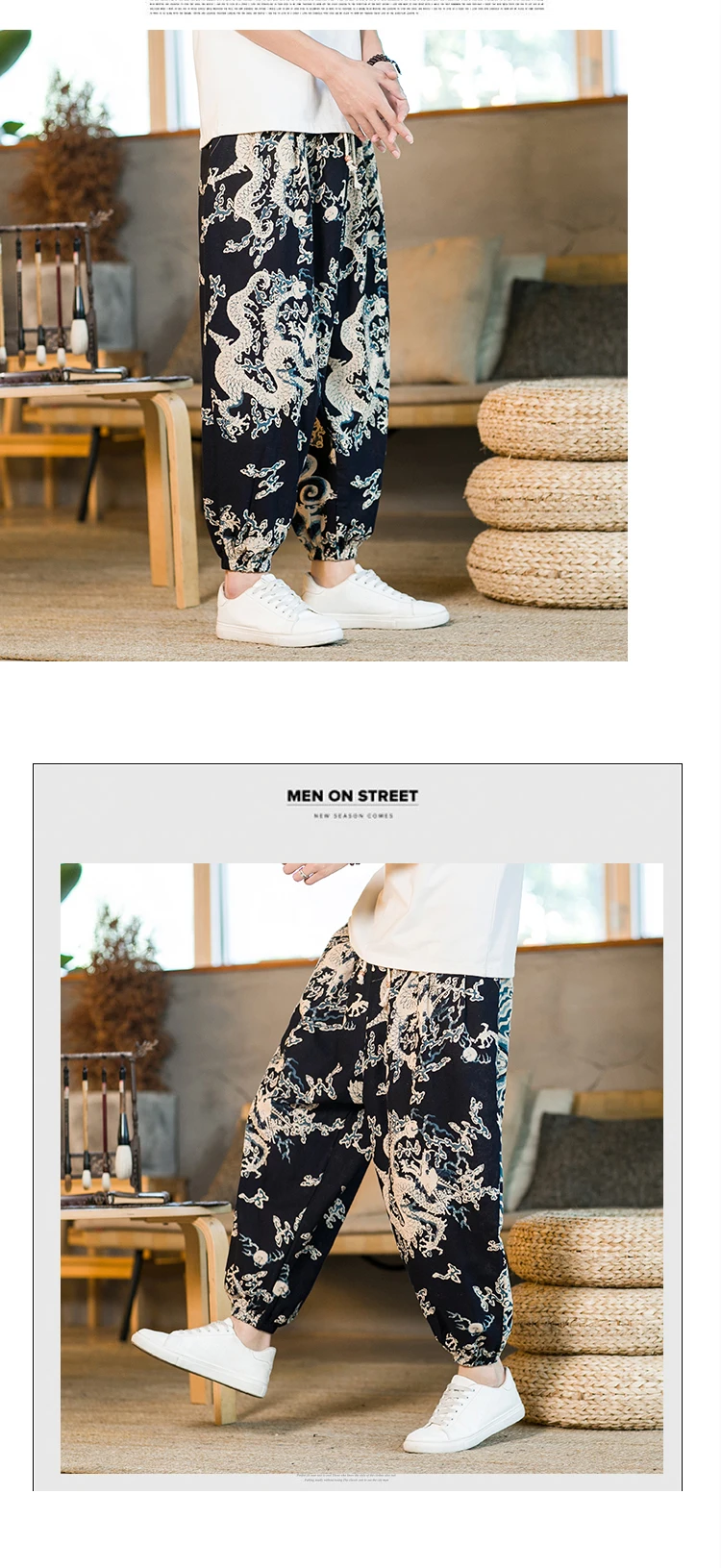 Europäische und amerikanische lässige Harems hosen Männer berühmten Clan-Stil lose Baumwoll-und Leinen hosen für Männer Mode druck Streets tyle – Detail 27