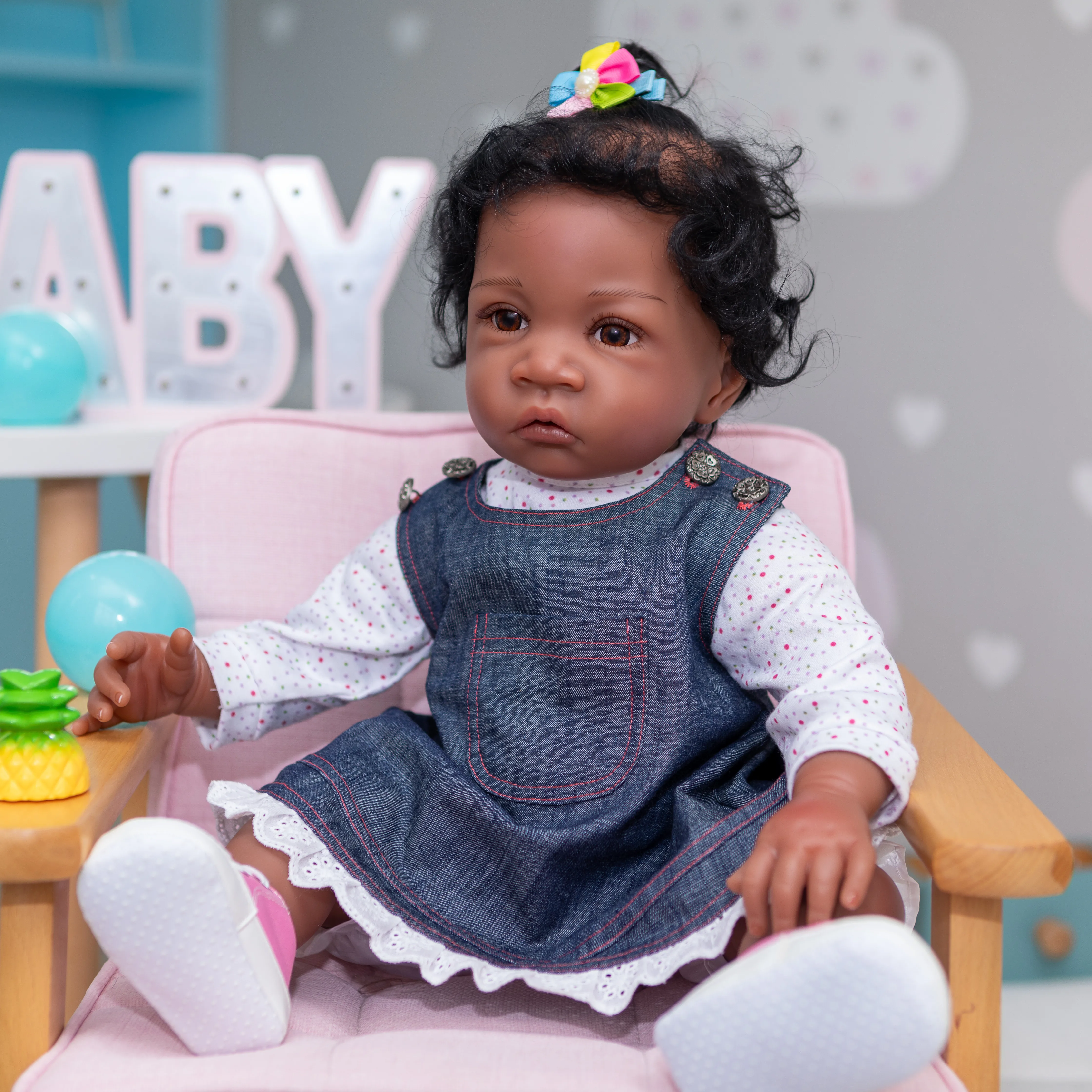 

Reborn Lifelike Toddler 60cm Soft Vinyl Toys Black Skin African American Reborn Baby Doll with Bottle For Girls Children Gift