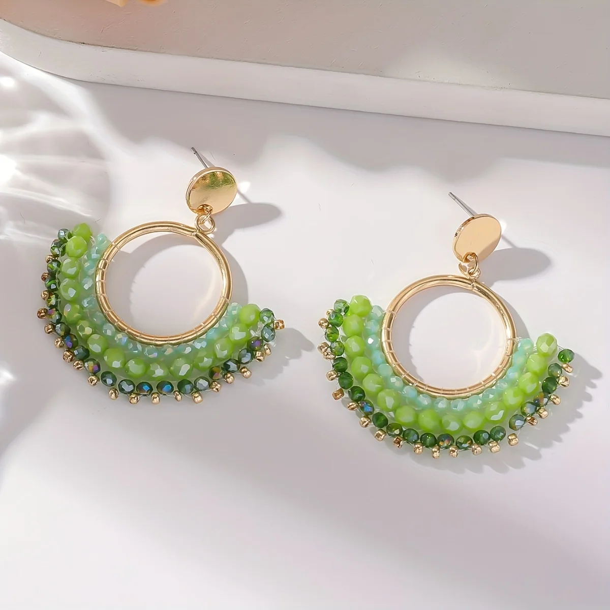 1 Pair of Bohemian Pendant Earrings, Fan Tassel Design Inlaid with Rhinestones, Fashionable Women's Jewelry Casual New 2024