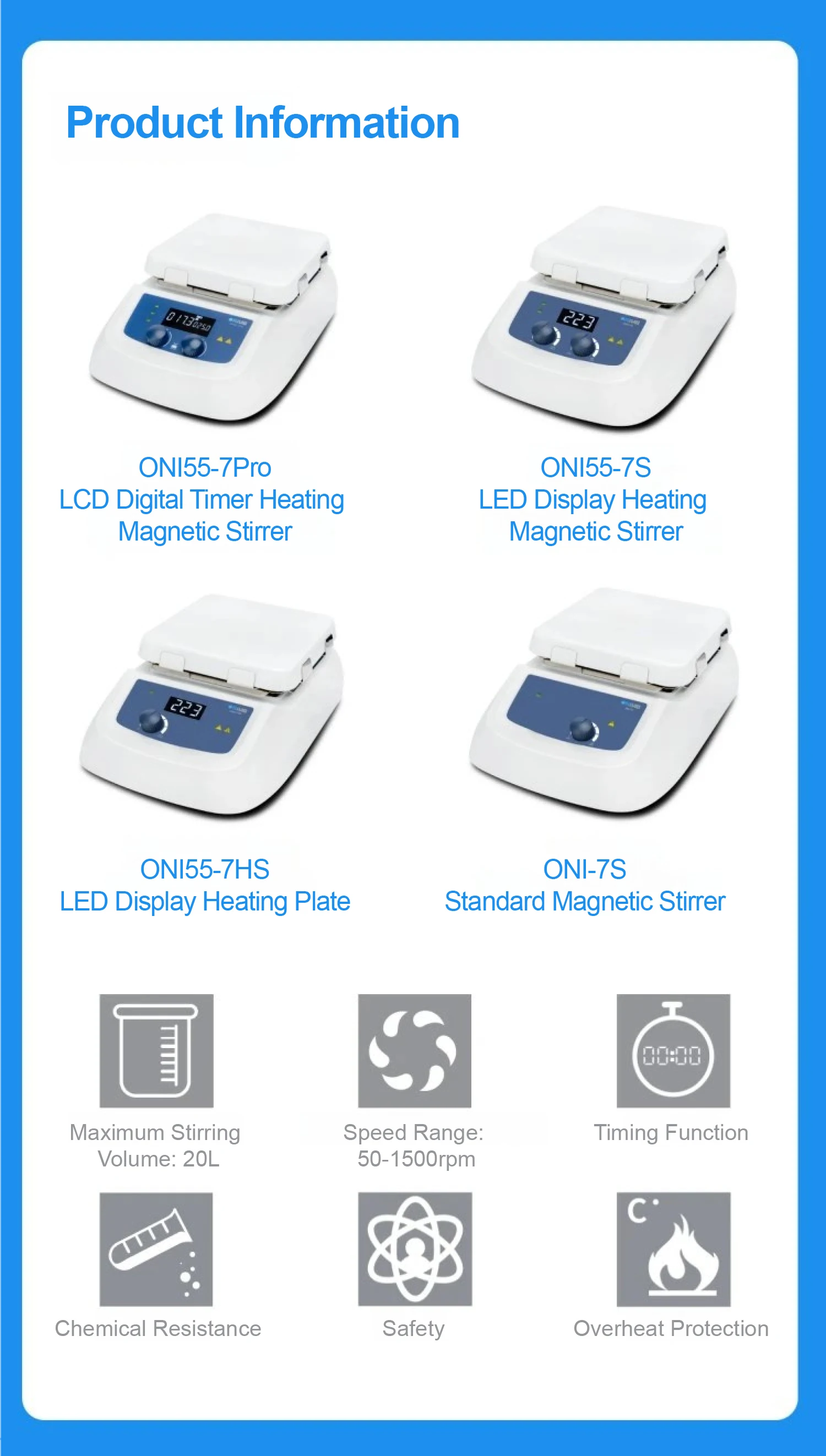 ON155-7 Digital Magnetic Hot Plate Stirrer Heater with Timer 20L Capacity Temper