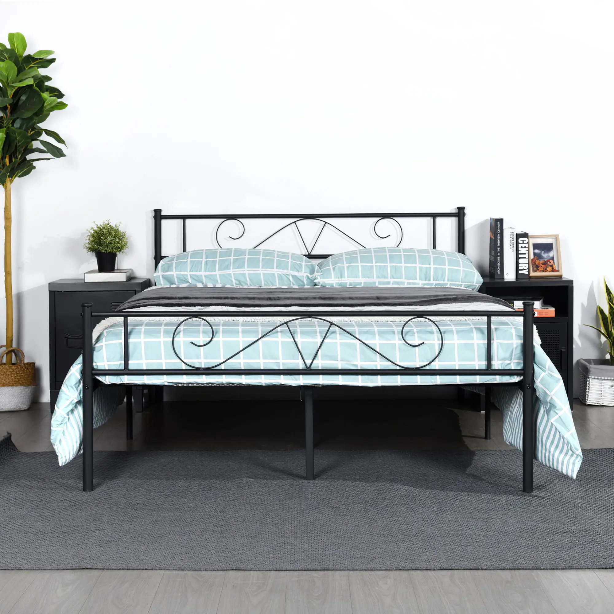 

Full Size Platform Bed Frame with Headboard Nordic Style Metal Bed Easy Assembly 77.2x56.1x34.8 Inches[US-Stock]