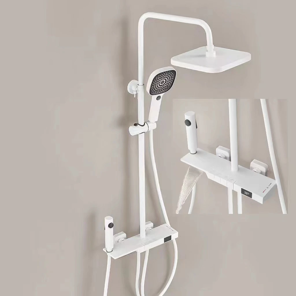 Luxury White Shower Head Set Bathroom Shower Faucet Piano Key