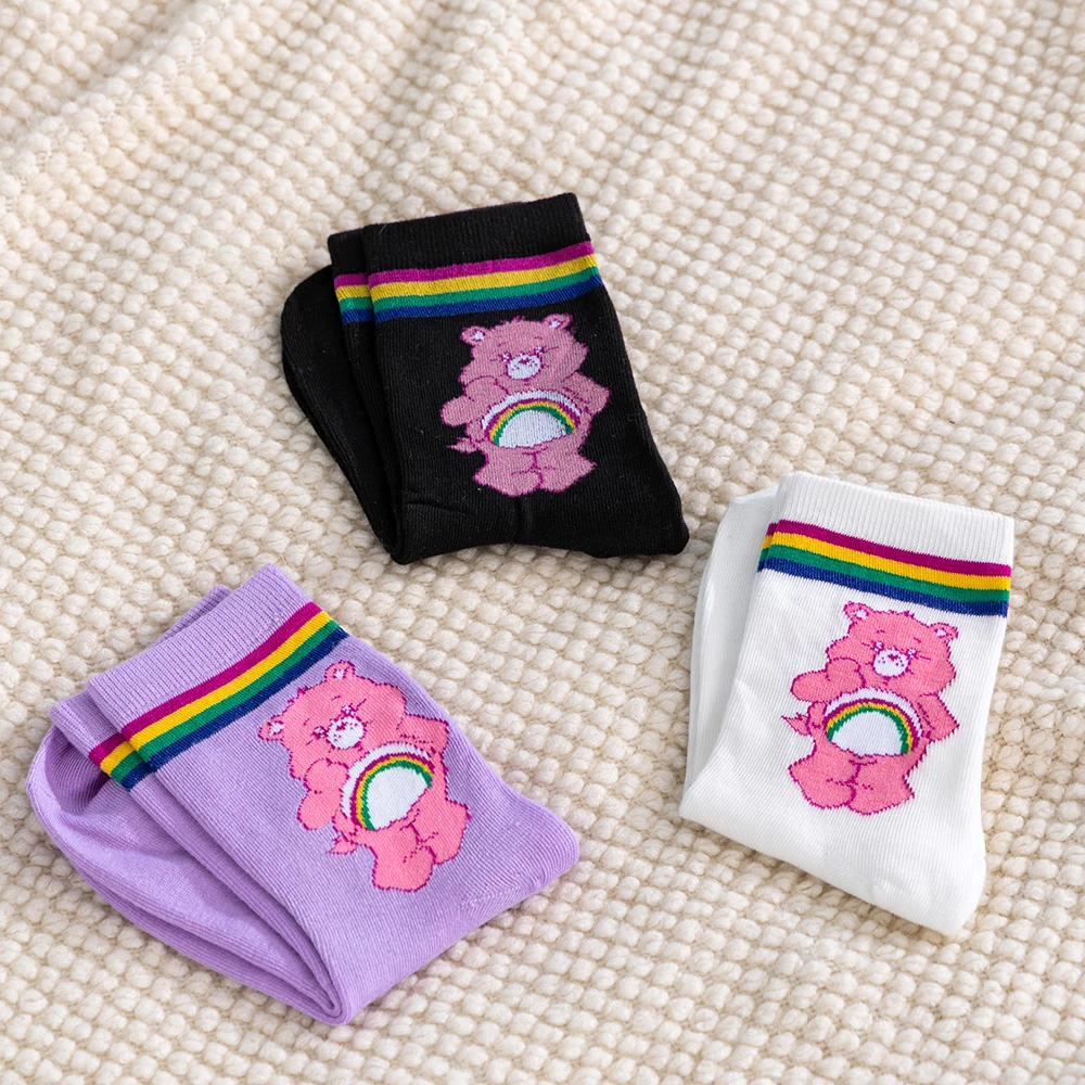 Care Bears Neue Cartoon-Damen-Mittelsocken, Kawaii-Bärenmuster-Mittelsocken, Mädchensocken, lässige weiche Socken – Detail 5