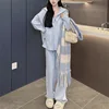 Autumn Winter Fashion Casual Loose Women Two Piece Set Knitted Zipper Long Sleeve Winter Warm Cardigan Coat+Wide Leg Pants Suit 4