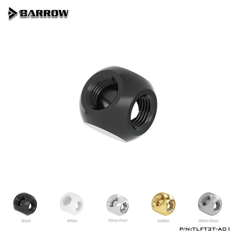 BARROW G1/4"3 Way Cubic Distributor Connector,DIY Computer Fluid Cooling Build Adapter Black/Bright Silver/White/Gold,TLFT3T-A01