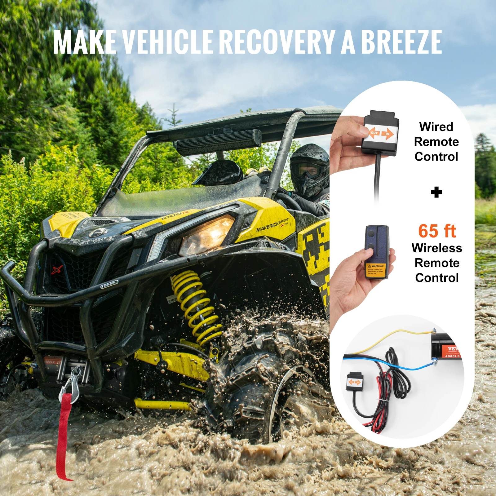 4000lbs Electric Winch with 39ft 7 Strands Steel Cable Wireless & Wired Remote Control ATV/UTV Winch for Truck Towing electric winch