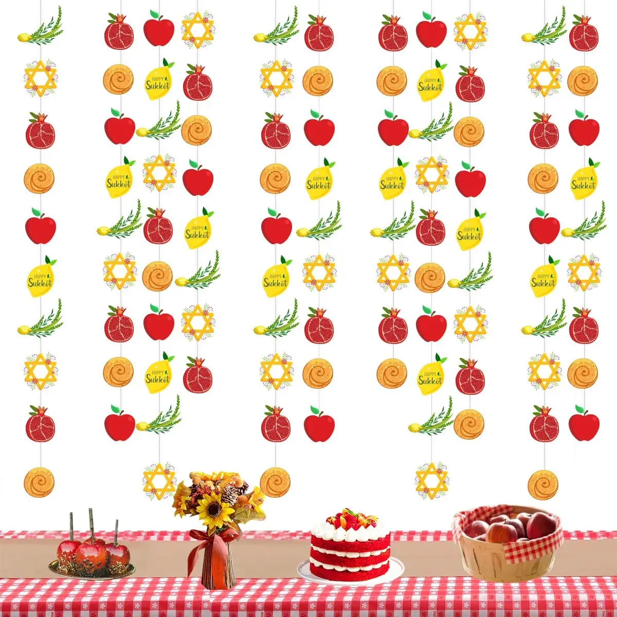 

Sukkot Decorations 8pcs Sukkot Hanging Garland 6 Patterns Happy Sukkot Streamers Backdrop for Sukkah Jewish Holiday Decorations