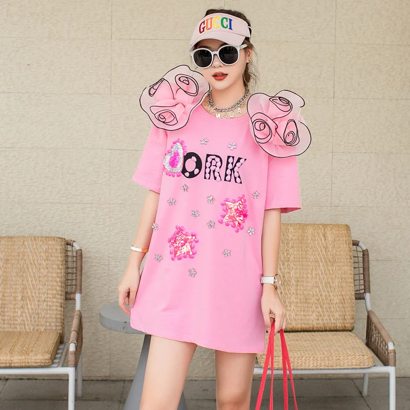 

Women Short Sleeve Dress Loose Flowers Dress