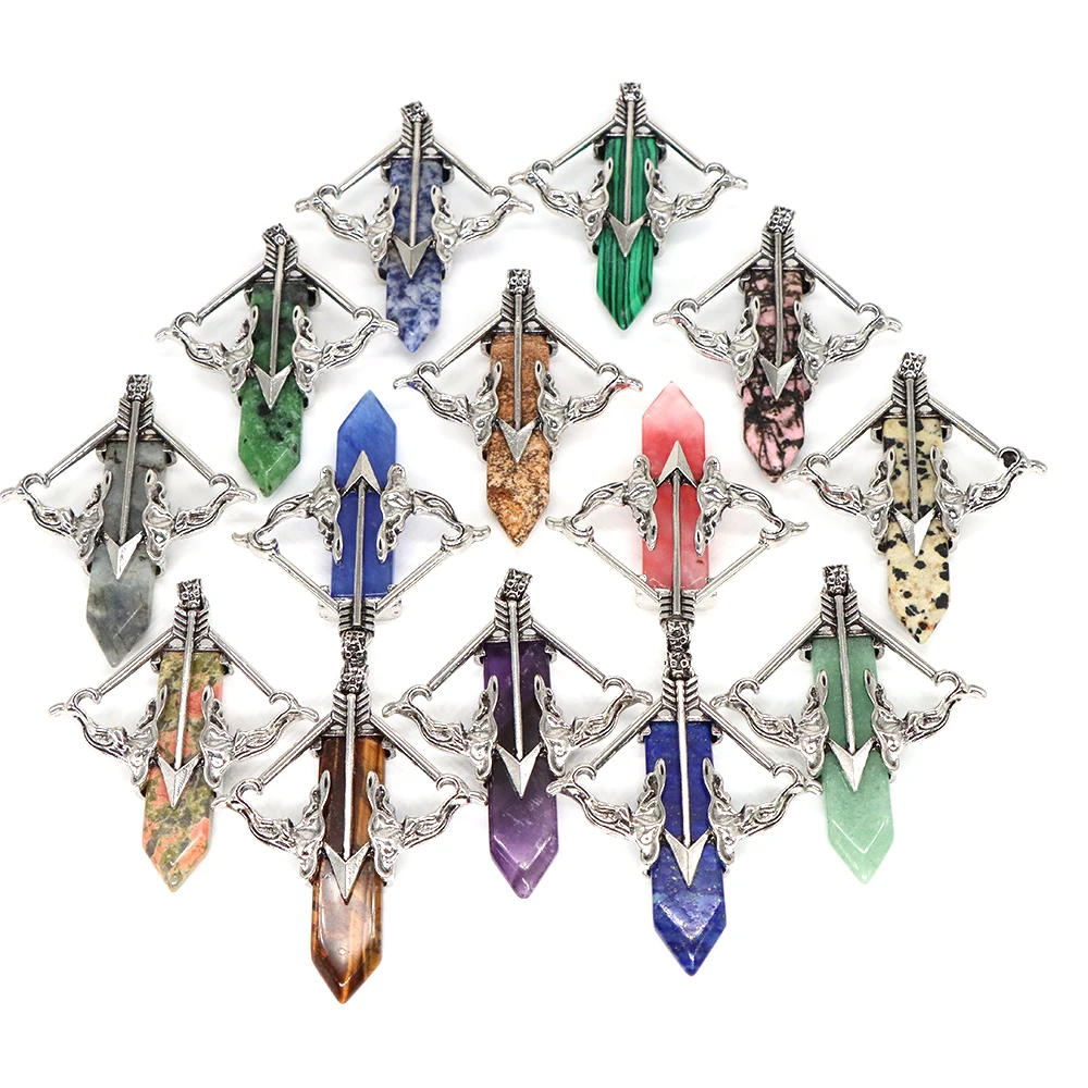 Natural Crystals Long Sword Gems Pendant Healing Reiki Cupid Angel Wings Stones Arrow Chakra Charms Jewelry Necklaces Love Gift