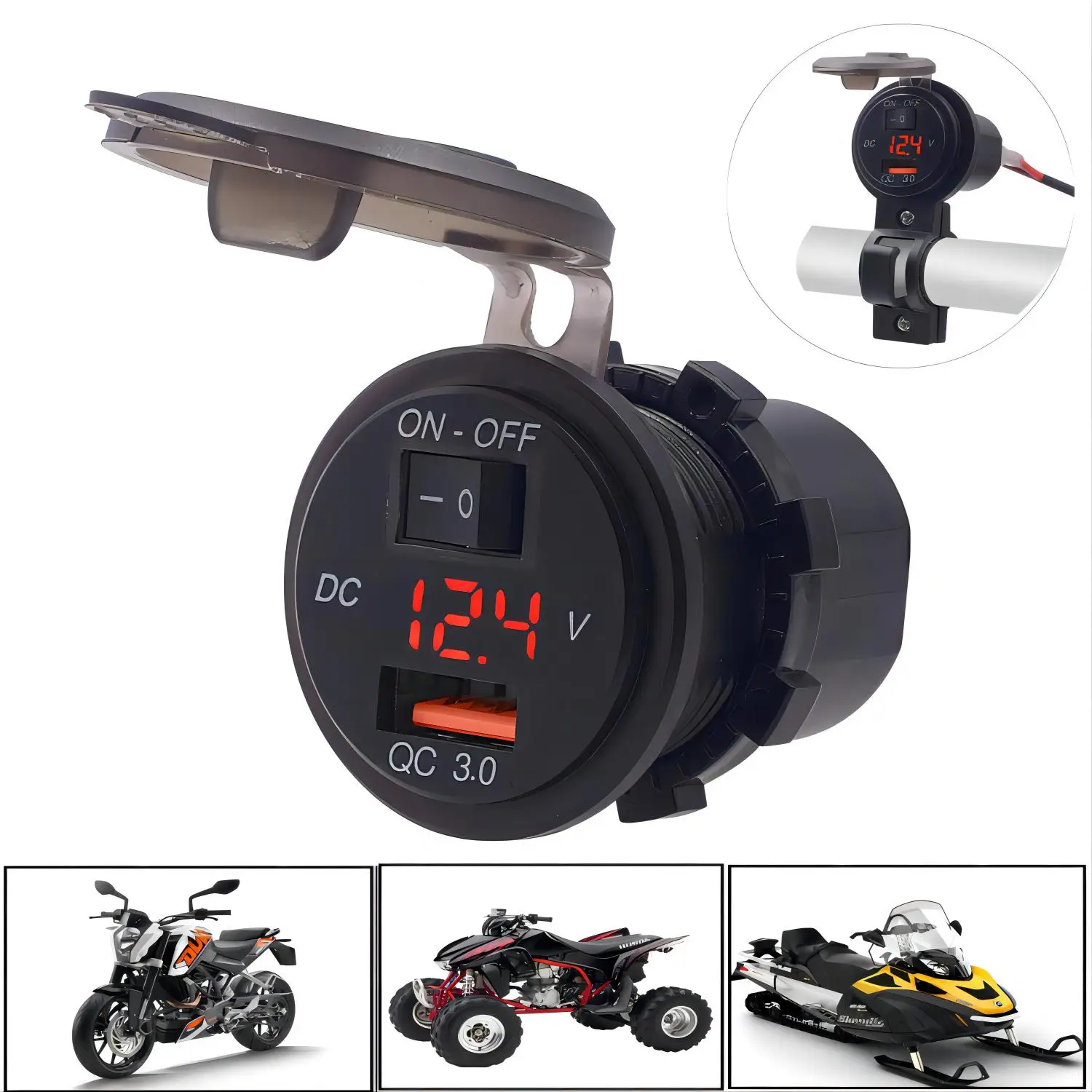 

Motorcycle Usb Voltmeter Fast Charger With Switch Mobile Phone Waterproof Power Socket Cell Phone Plug 12v For Motorbike Outlet