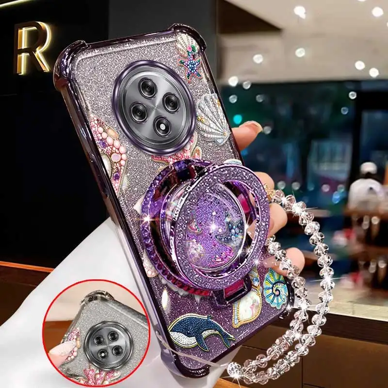 3-Piece Set: Beautiful Shell Phone Case with Lanyard and Stand