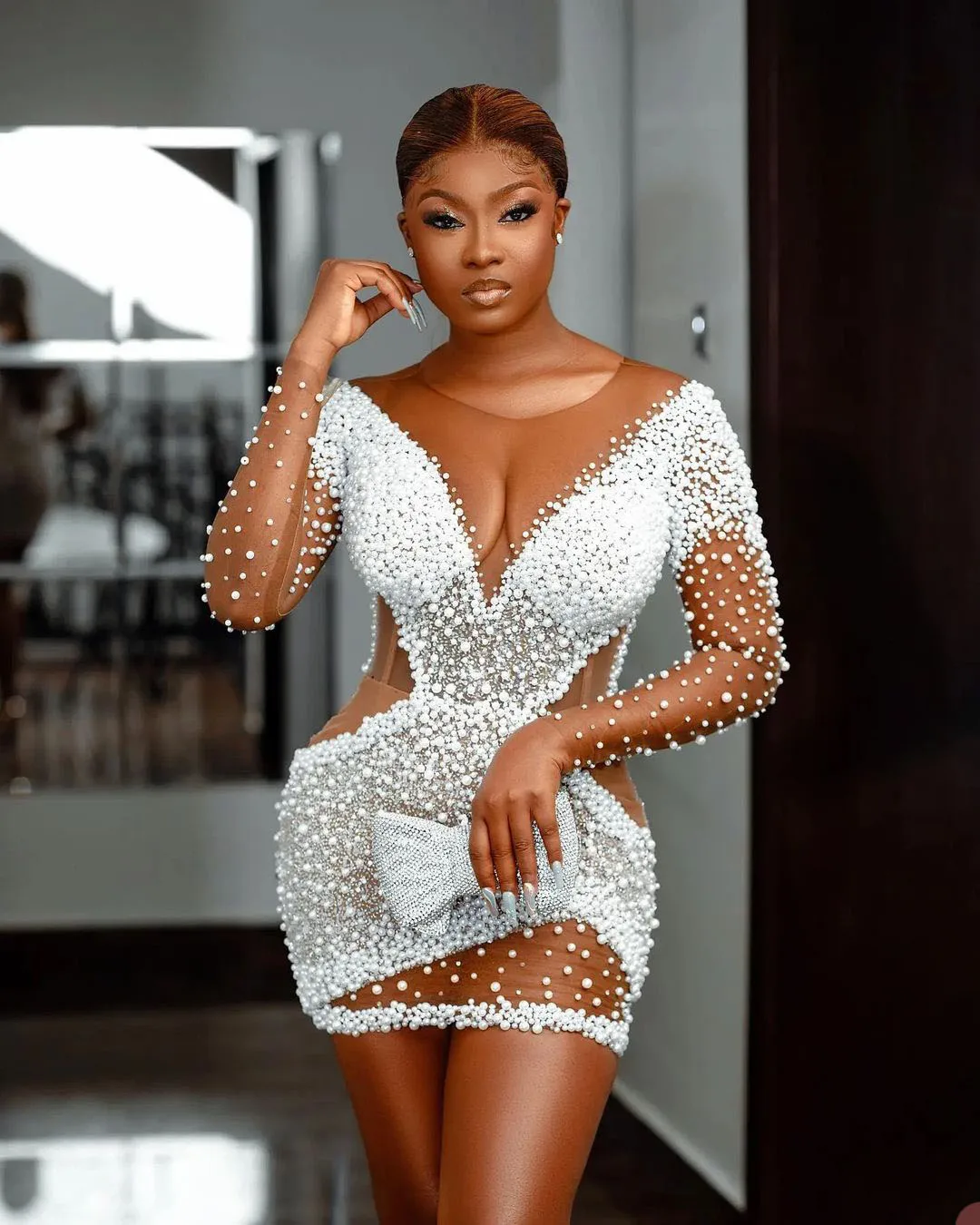 Asoebi Lace Dress Styles Aso Ebi Short Dresses Pearls African Mermaid Prom  Dress Sexy Mini Sheer