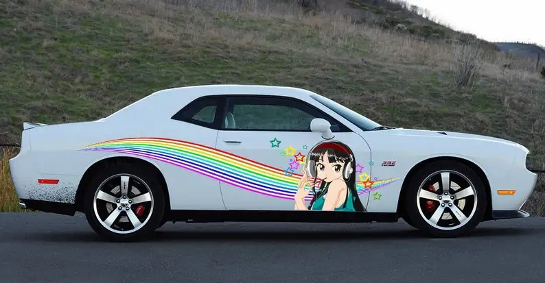 

Cute Rainbow Girl Anime Sticker Sexy Anime Sticker Japanese Anime Car Wrap Side Casting Vinyl Wrap Racing Decal