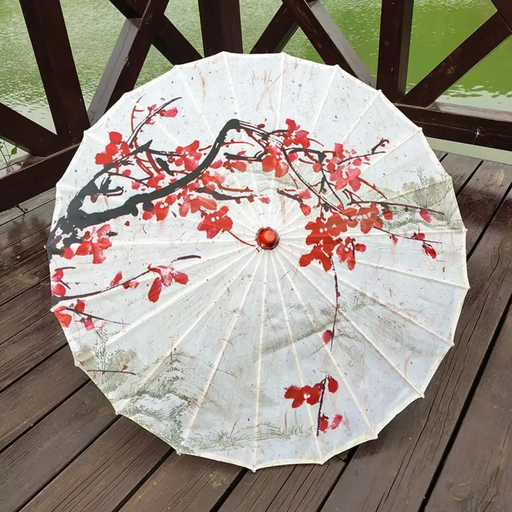 Vintage Oiled Paper Umbrella Patterned Handmade Stick Umbrella Long-handle Colorful Chinese Silk Wedding Parties