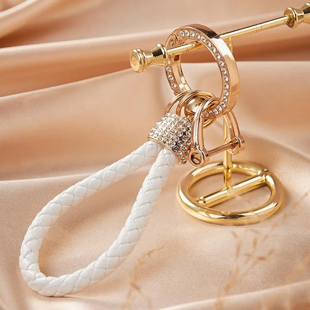 Handcrafted Braided Rope Keychain with Sparkling Rhinestones - Stylish Monochrome Fashion Accessory