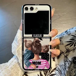 Chic Mother-Daughter Foldable Phone Case: Stylish Transparent Hard Cover s for Samsung Galaxy Z Flip 5 (-1)