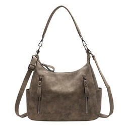 Luxury Designer Retro Matte PU Leather Crossbody Bag - Large Capacity Shoulder Handbag (Khaki)
