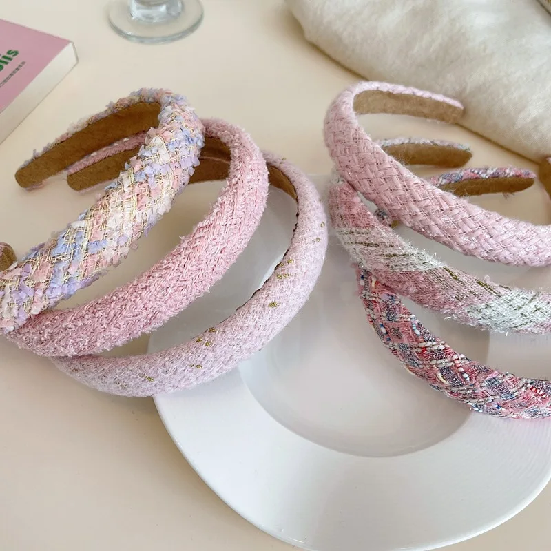 New Pink Series Women Hairbands Tweed Headbands French Style Thin Sweet Hair Hoop Fashion Party Headwear Hair Accessorie