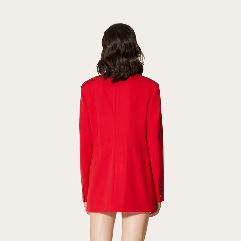 BPN Elegant Patchwork Appliques Blazer For Women Notched Collar Long Sleeve Solid Temperament Blazers Female Fashion Clothing