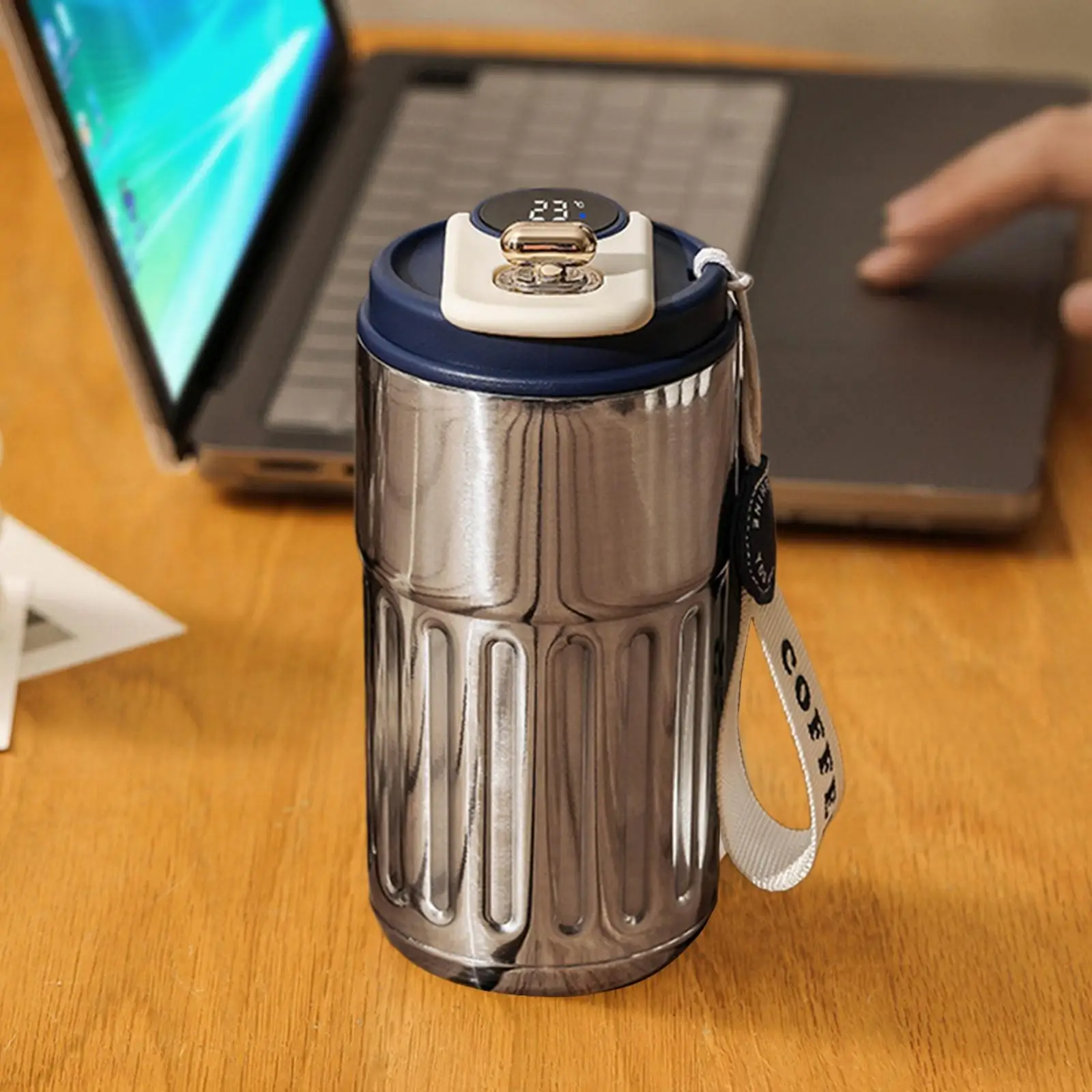 Temperature Display Coffee Cup LED Portable Drinkware Water Bottle Hot Cold Water and Drinks Stainless Steel Travel Coffee Mug
