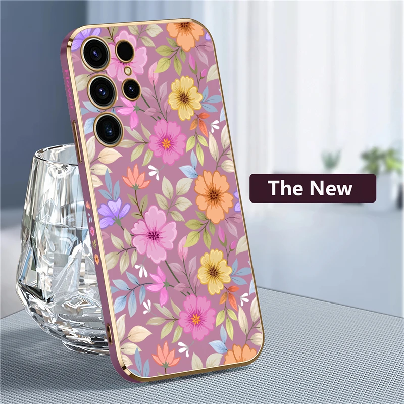Luxury Plating Shockproof Floral Phone Case – Elegant Flowers Pattern Back Cover Coque