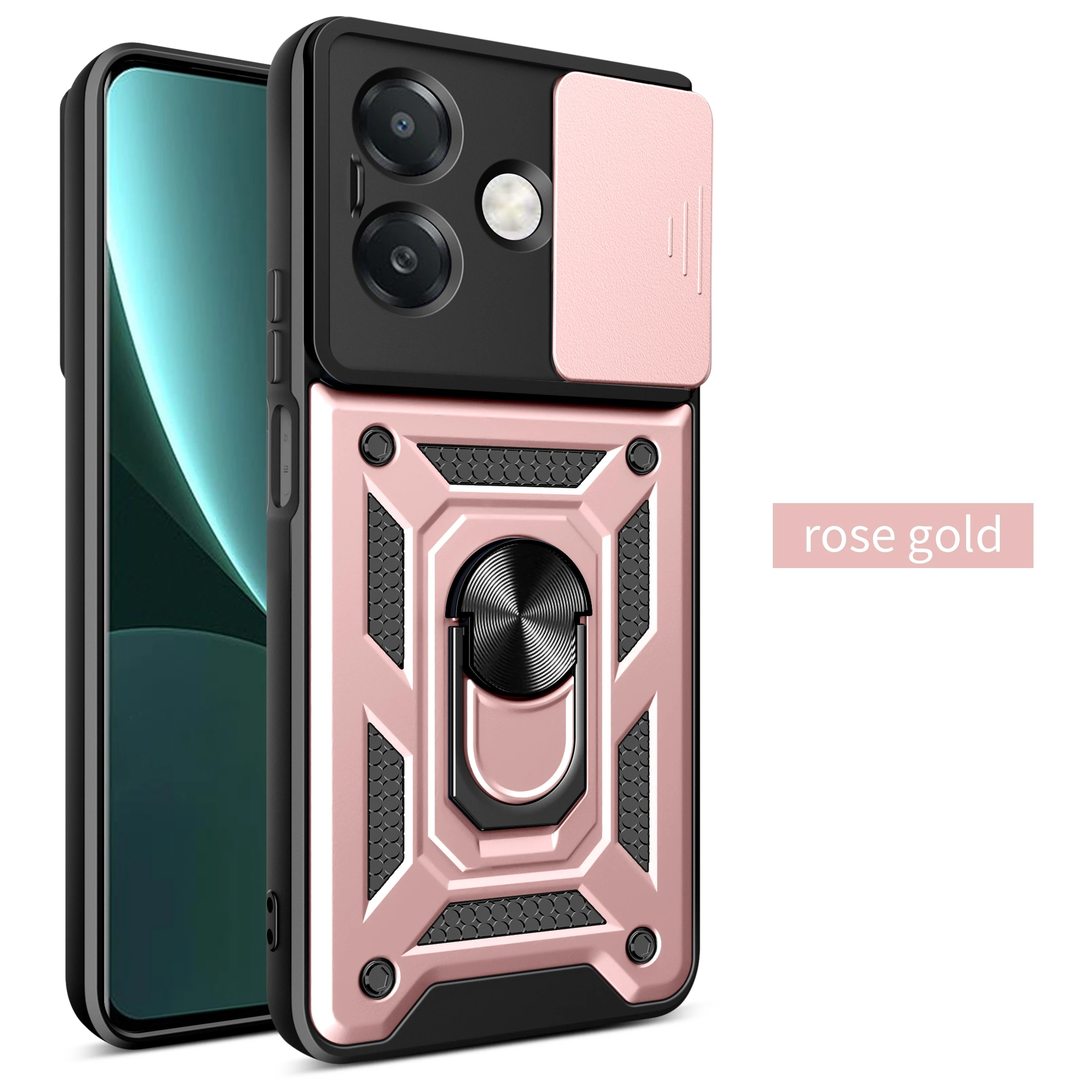 Kickstand Armor Case with Lens Protection and Magnetic Holder - Durable Cover with Kickstand and Lens Protection