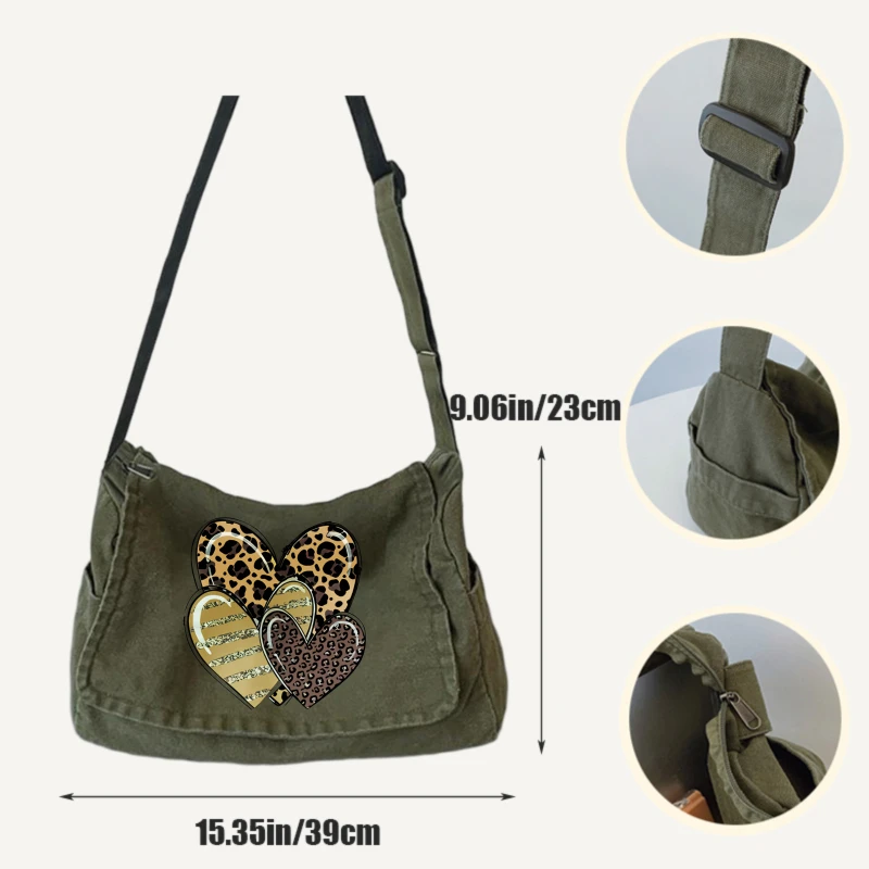 Fashion Women's Shoulder Bag Leopard Print Large Capacity Canvas Crossbody Bag for Travel Messenger Bag