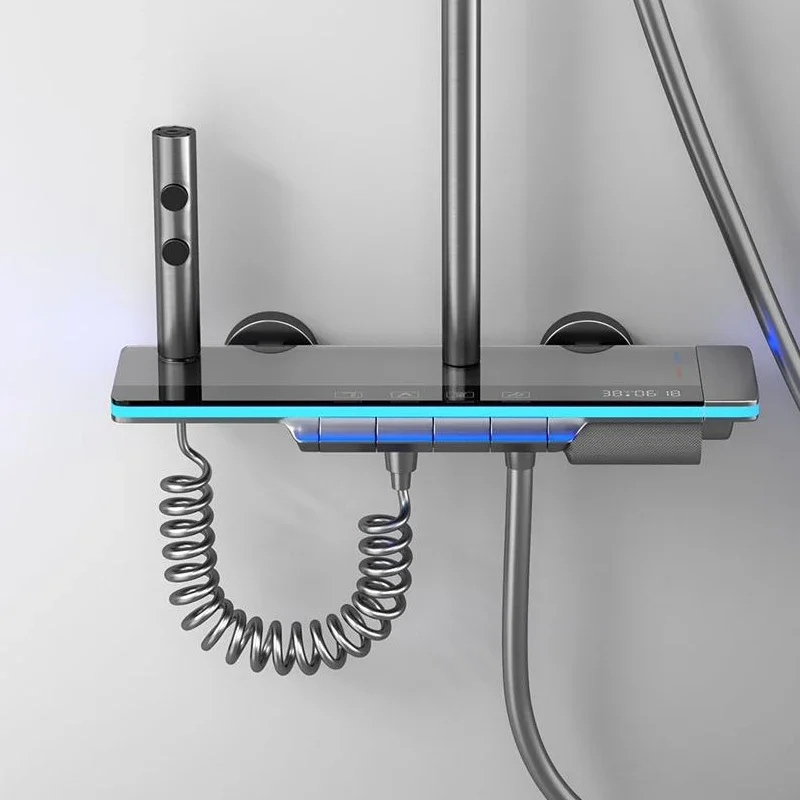 Grey Shower Set Bathroom Hot and Cold Mixer Shower Mixer LED Digital Ambient Light Bathtub Wall Mounted System shower set