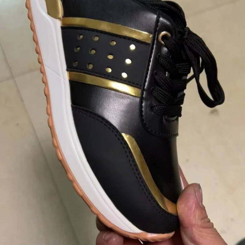 2023 Women Platform Shoes Leather Patchwork Casual Sport Shoes Ladies Outdoor Running Vulcanized Shoes Zapatillas Mujer