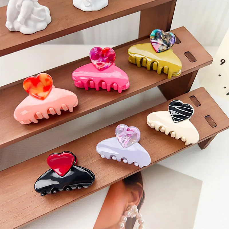 الكورية لطيف الحلو 5.5 سنتيمتر متوسطة الحب القلب القرش كليب عالية الجودة الأزهار حمض الخليك ذيل حصان كليب إكسسوارات الشعر