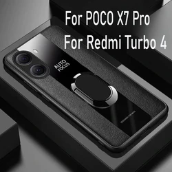 Plexiglass PU Leather Phone Case with Magnetic Metal Ring Stand - Shockproof Protective Back Cover for Redmi Turbo 4 (Black)