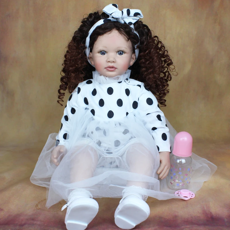 55/60 CM Soft Silicone Reborn Baby Doll For Gir Long Hair Princess Toddler Bebe Dress Up Toy Lovely Kid Birthday Gift 2