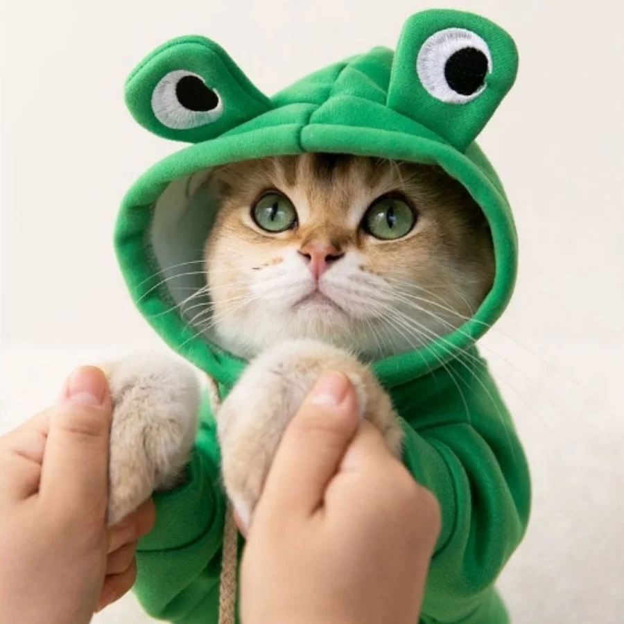 Cute Frog Pet Hoodie – Winter Warm Velvet Lined Dog & Cat Sweater