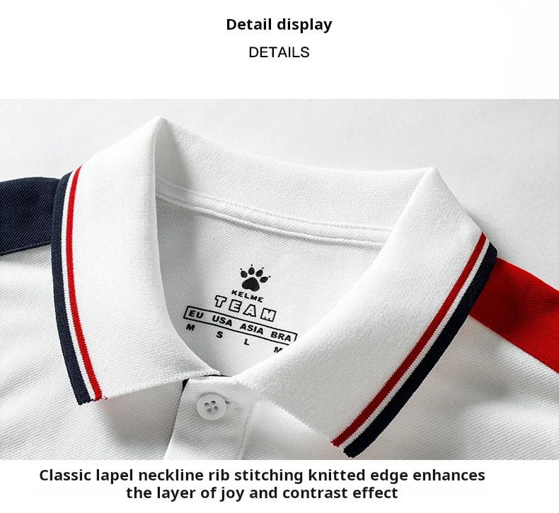 Kelme Summer Men's Short Sleeved Cotton Solid Color Sports Polo Shirt With Polo Collar Slim Fit T-shirt For Daily Competition