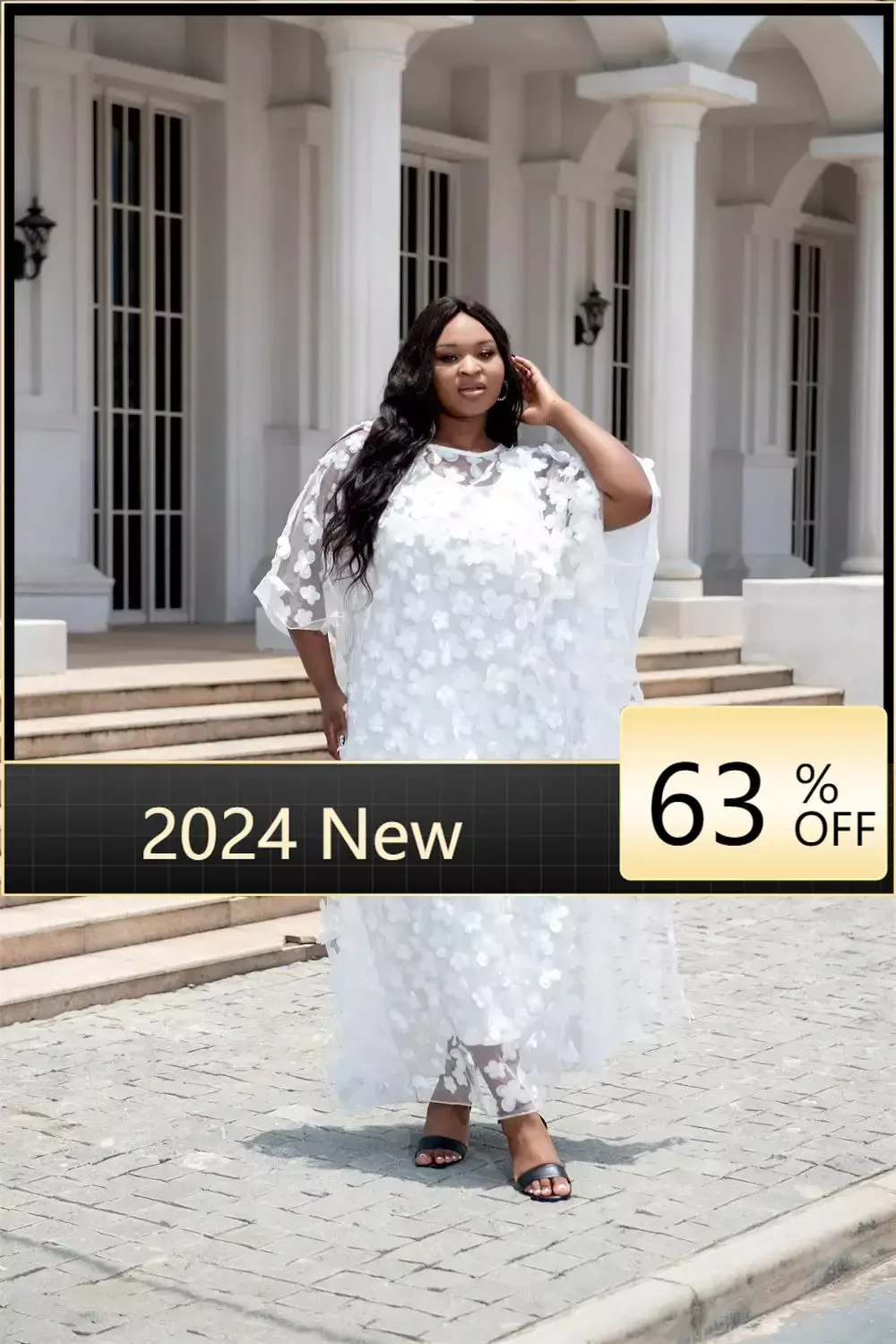 

Fashion African Style Chiffon Abaya Stylish Boubou Lace Dresses With Inner Dress Two Piece Suit For Woman