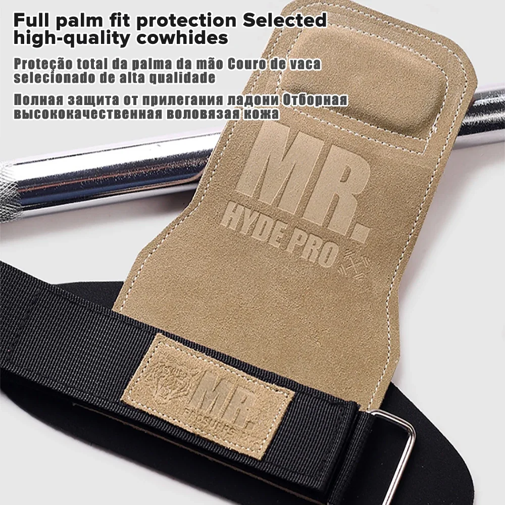1Pair New Leather Cowhide Gym Fitness Gloves Straps Grips Anti-Skid Weight power belt Lifting Pads Workout Exercise Protection 5