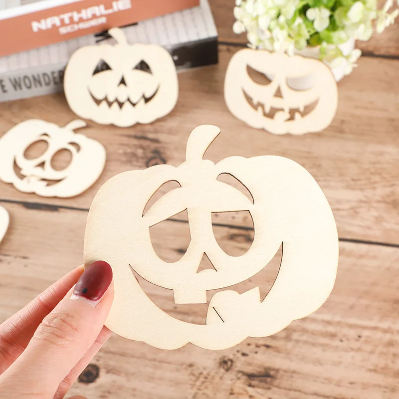 10Pcs Wooden Scary Hanging Crafts Egg Face Ornament For Happy Halloween Party Home Decorations Kids DIY Painting Gifts Supply