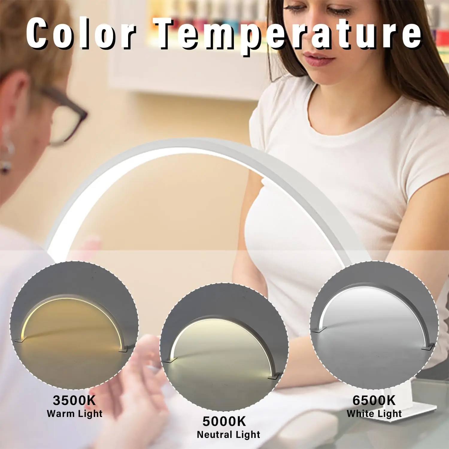 네일 데스크용 반달 조명, 3가지 색온도의 전문가용 LED 조명, 네일 아트, 타투, 독서용 LED 데스크 램프