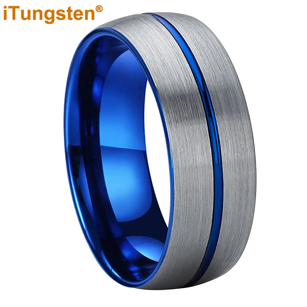 

iTungsten 8mm Men Women Wedding Band Tungsten Carbide Ring Domed Grooved Brushed Finish In Stock Comfort Fit