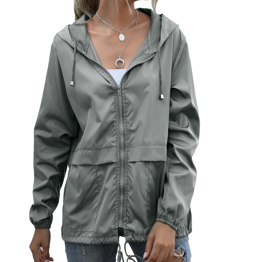 Women Rain Jacket Outdoor Runni Hooded Windproof Short Raincoat Casual Spri Autumn Coats Breathable Rainproof_voghion.com