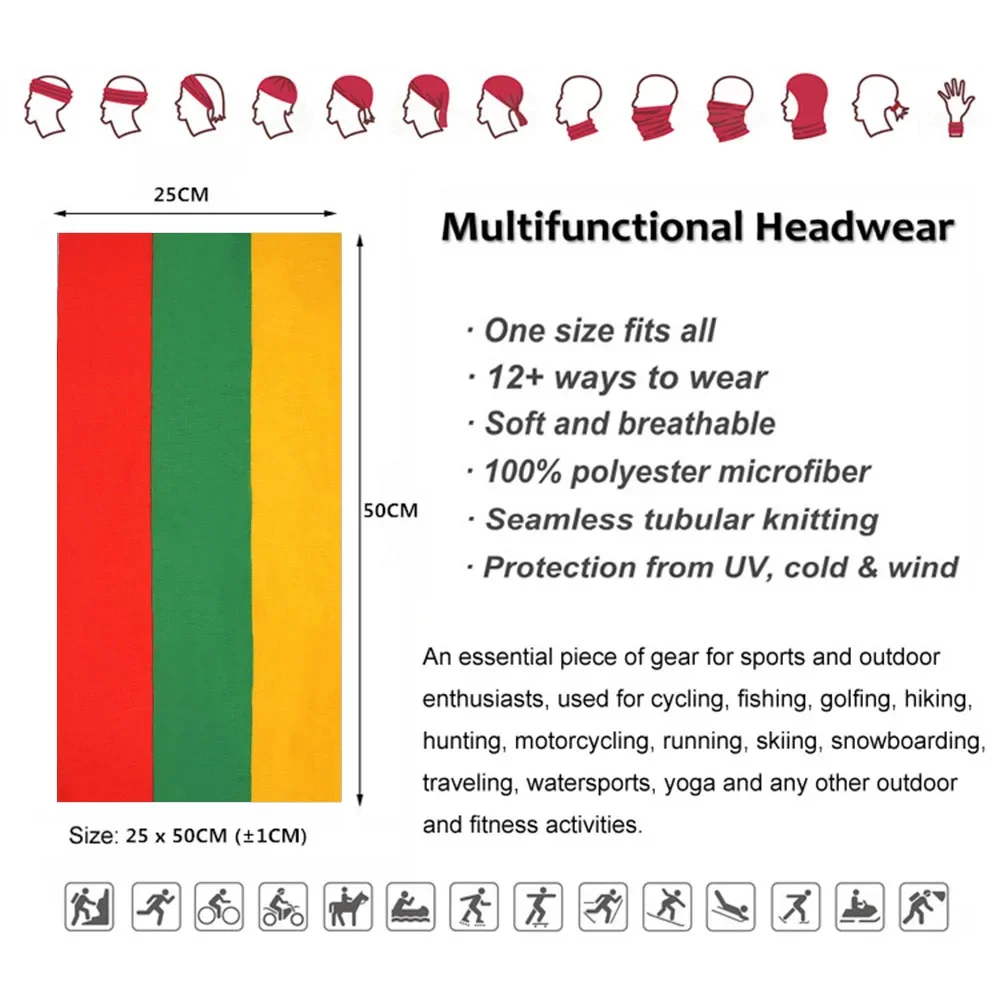 Lithuania Flag Bandanas Summer Outdoor Neck Gaiter Sun Protective Face Mask Cover Breathable Tube Cycling Scarf Hiking Headband 2