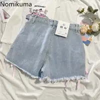 Short en jean japonais pour femmes, nouvelle collection 2025, taille haute, broderie, pantalon bandage, tunique, short mignon 2