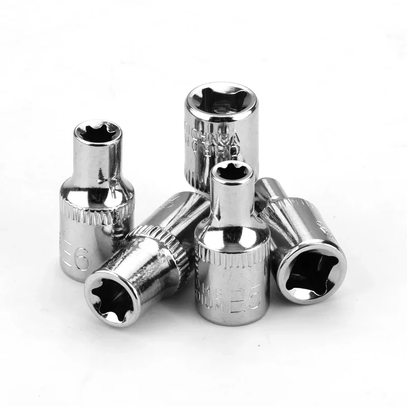 

5pcs 1/4" drive E4 E5 E6 E7 E8 e type torx star bit socket set hand repair tools