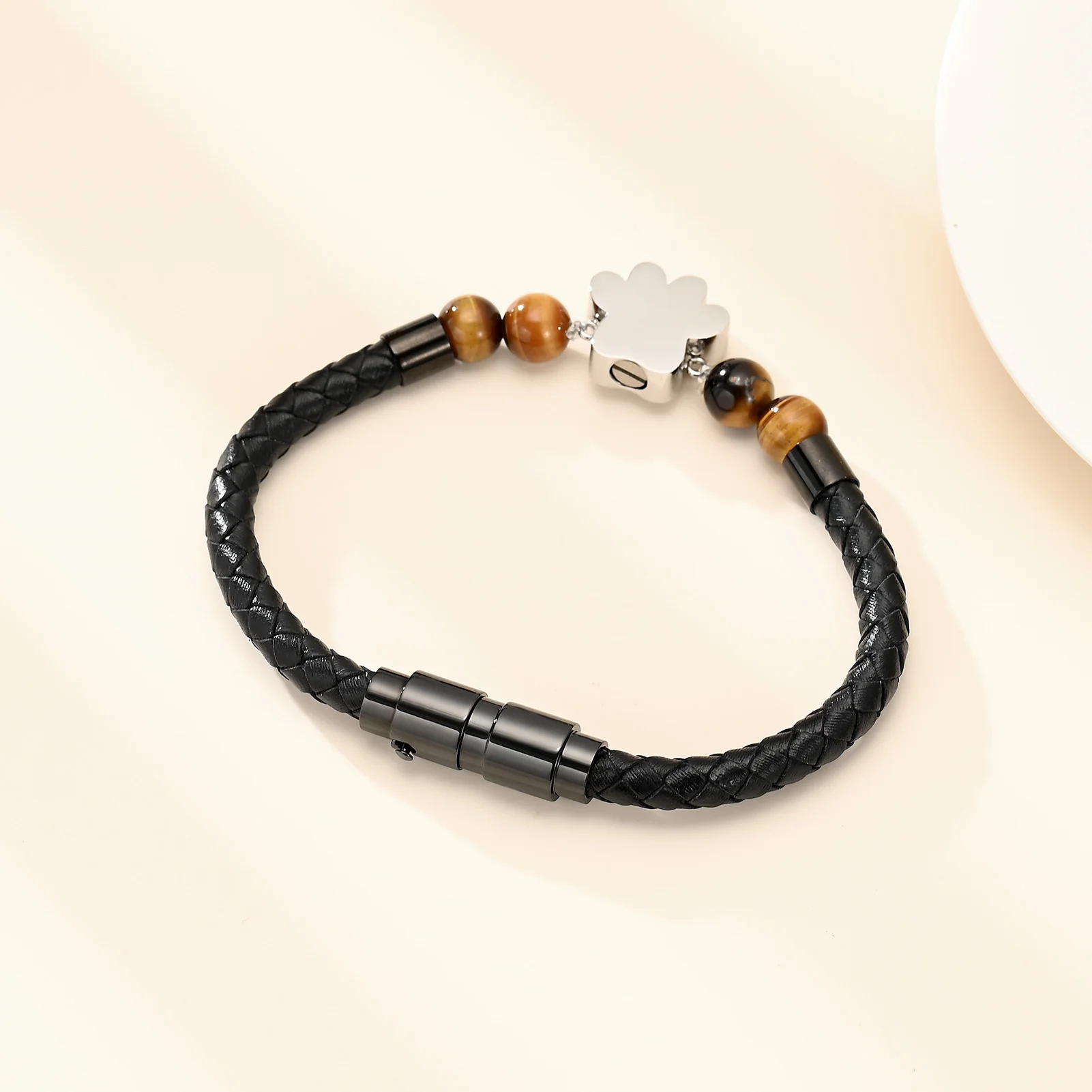 Cremation Jewelry Lava Stone Memorial Bracelet With Paw Mini Urns for Pet Ashes Keepsake Woman/man Cremation Bangle