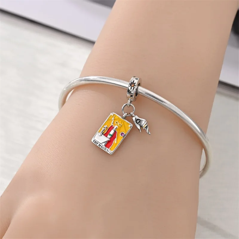 Heißer Verkauf Charms 925 Sterling Silber Tarot Karte Rad des Glücks Gerechtigkeit Der Kaiser Anhänger Fit Armbänder Halskette DIY Schmuck – Detail 5