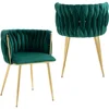 Modern Velvet Dining Chairs Hand Weaving Accent Chairs Living Room Chairs Upholstered Side Chair with Golden Metal Legs 1
