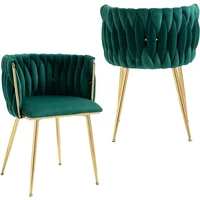 Modern Velvet Dining Chairs Hand Weaving Accent Chairs Living Room Chairs Upholstered Side Chair with Golden Metal Legs 1
