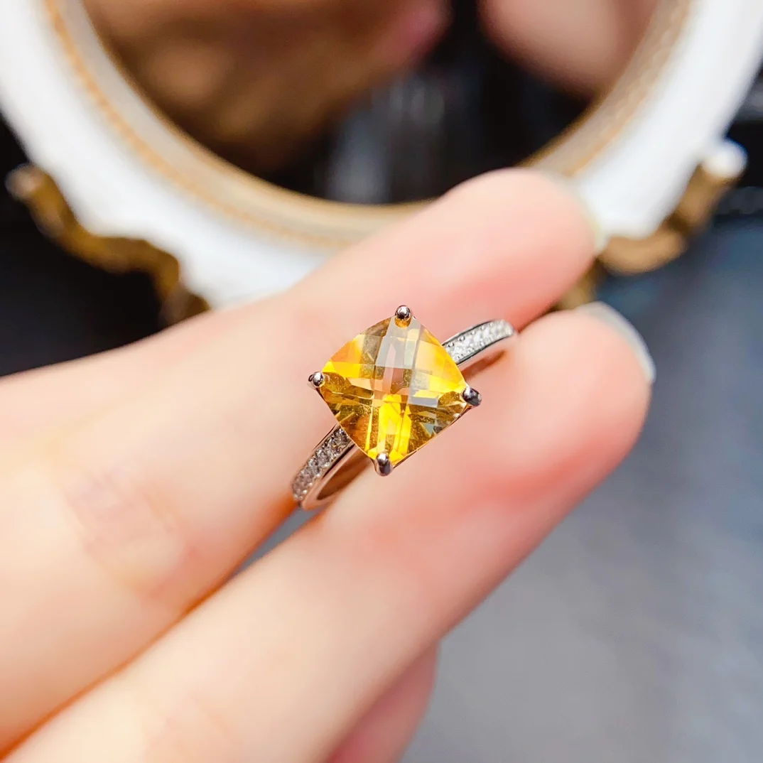 FS S925 Sterling Silver Inlay 8mm Natural Citrine Fashion Ring for